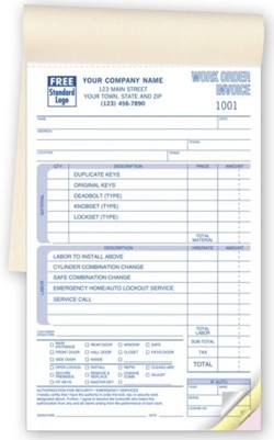 248 Locksmith Work Order Book personalized with your business information