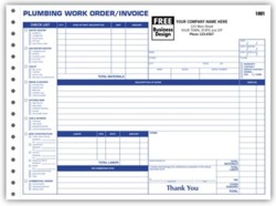 6535 Plumbing Work Order Invoice w/side-stub personalized with your business information